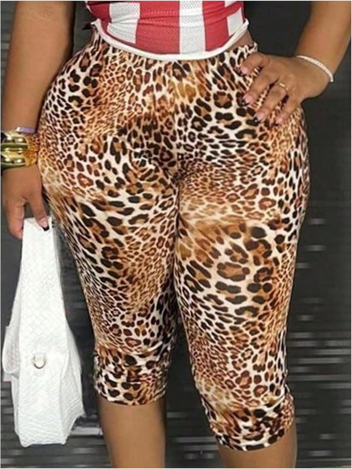 GORGLITTER Women's Leopard Capri Pants Leggings Mesh Cheetah Print Cropped Leggings 3/4 Length Club Yoga Going Out Pants - Image 2