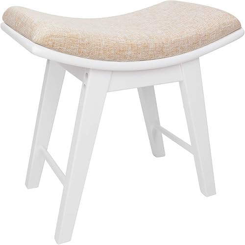 Miniatura 8 de URFORESTIC Taburete de tocador de madera de roble, moderno taburete de maquillaje con superficie de asiento cóncavo, capacidad de 300 libras, fácil