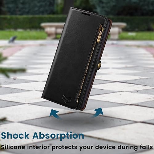 Miniatura 7 de SUANPOT Funda tipo cartera para iPhone 14 de 6.1 pulgadas con bloqueo RFID, 9 ranuras para tarjetas, bolsillo, tarjetero con tapa y cremallera, de