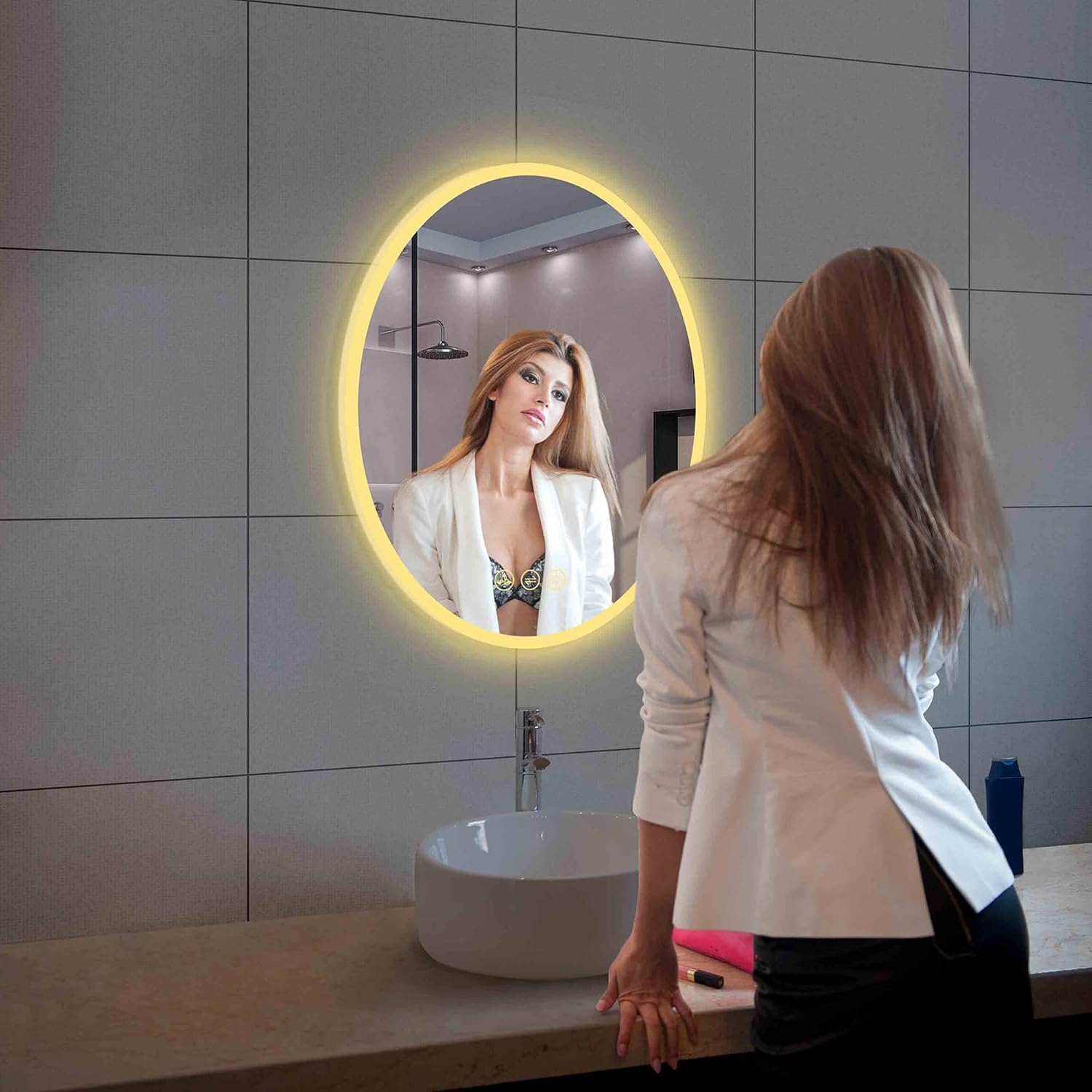 20x30 Inch Oval LED Lighted Makeup Mirror for Bathroom Vanity | LED Mirror for Bathroom with Fogless Waterproof Glass, 3 Color Dimmable | Wall Mounted LED Vanity Mirror | Smart Lighted Makeup Mirror