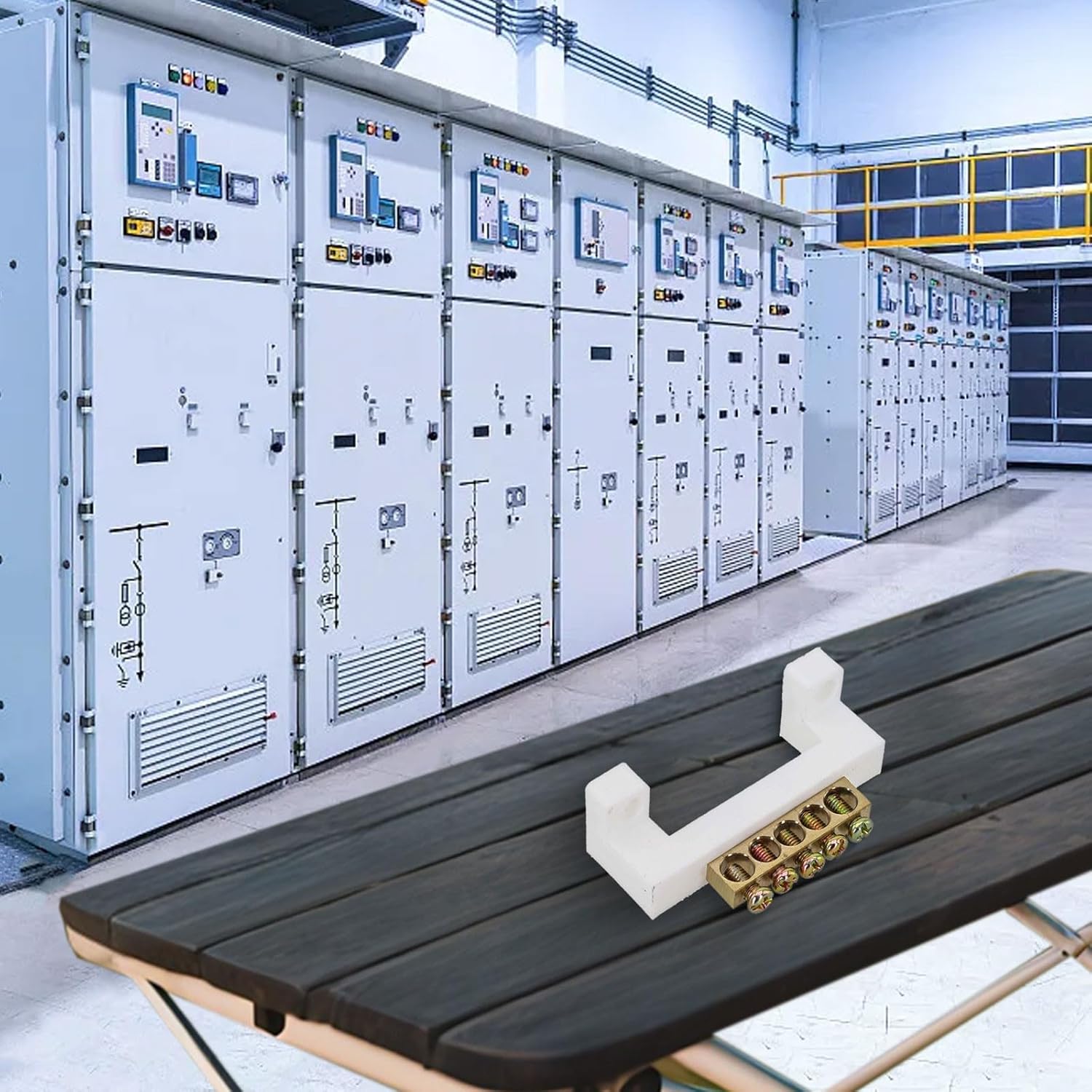 Copper Ground Terminal Row for Distribution Cabinet Wiring System with Multiple Hole Options 5 to 12 (5 holes)