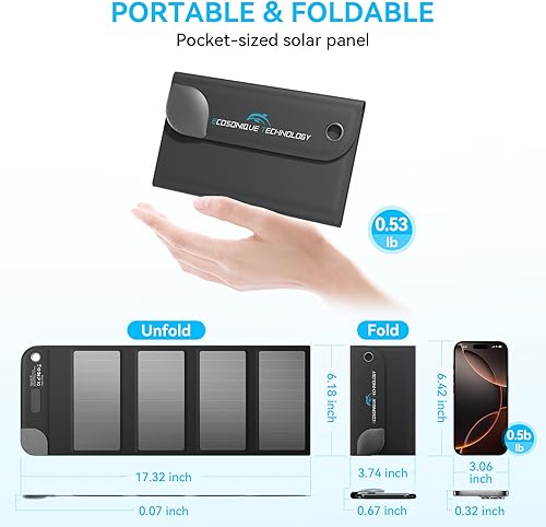 Miniatura 3 de Ecosonique - Cargadores solares portátiles de 8 W, 5 V, USB-C, paneles solares plegables de emergencia para camping, senderismo, mochilero, para