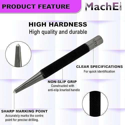 Miniatura 2 de MachEl Juego de 5 centros de cabeza redonda con punzones centrales, herramientas manuales esenciales para tareas de trabajo de metal y madera