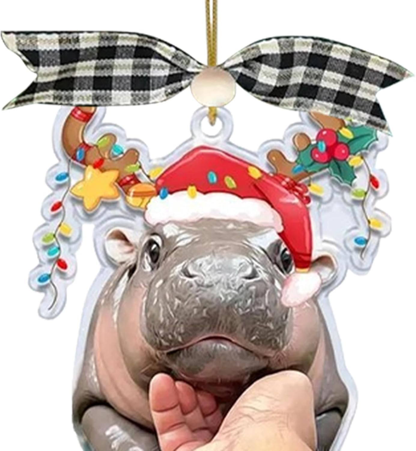 Resin Cute Pendants Ornaments Hippo, Keepsake Creative Miniature for Tree & Home Christmas Decorations