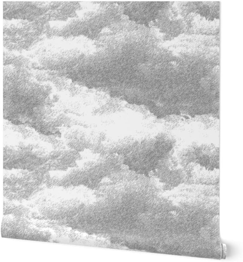 Peel & Stick Wallpaper Swatch - Cloudy Sky Stormy Sky Clouds Gray White Weather Custom Removable Wallpaper by Spoonflower