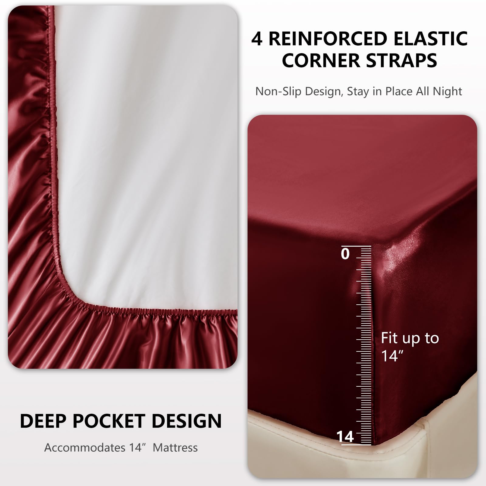 CozyLux Satin Sheets Queen Size Bed Set - 4 Piece Silky Queen Sheet Set, Luxury Sheets with Smooth and Soft Microfiber, Includes 1 Fitted Sheet, 1 Flat Sheet and 2 Pillowcases: Burgundy Queen(6Pc)