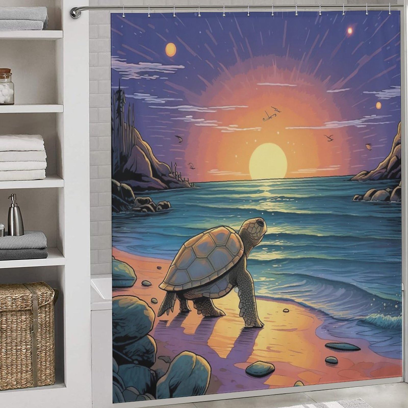 Rideau de douche en tissu imperméable haut de gamme motif tortue pour hôtel et domicile