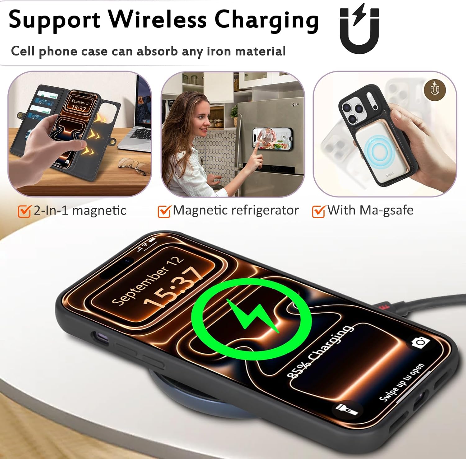 for Wallet Case Compatible with iPhone 17 Pro,Multi-Function Detachable 2 in 1 Magnetic iPhone 17 Pro Case Wallet,Flip Strap Zipper Card Holder Phone Case with Shoulder Straps (Black)