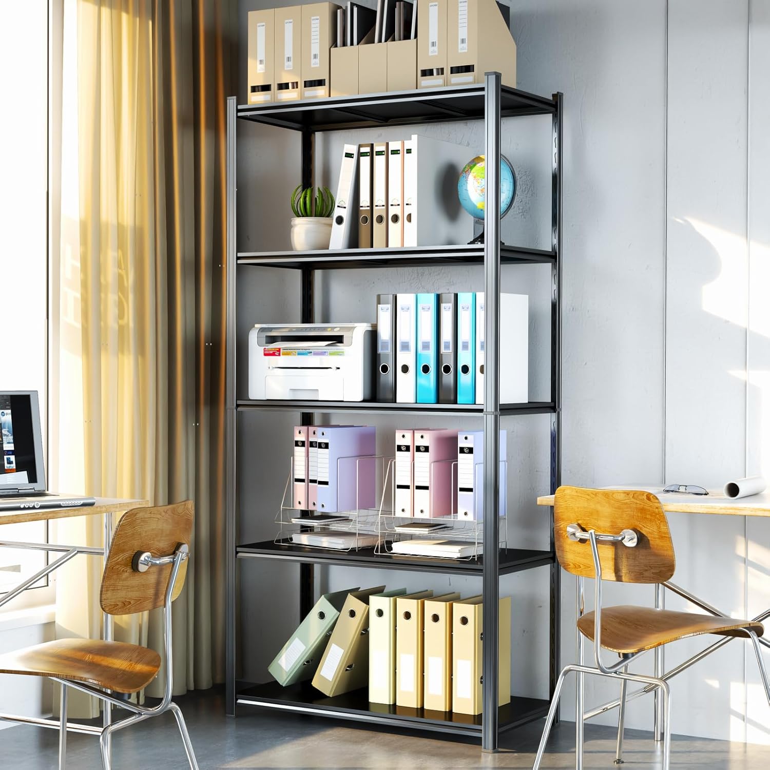 Book Shelf, Metal Storage Shelves, Adjustable Bookshelf 5 Tier Industrial Tall Bookcase, Bedroom Organization and Storage Rack Display Shelves for Living Room Home Office Pantry 35.4"W*15.7"D*71.2"H - Image 4