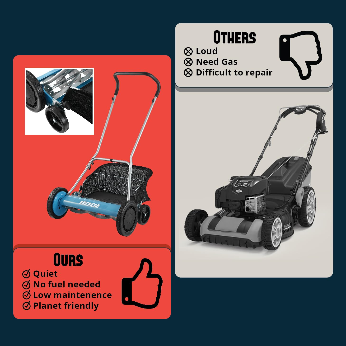 American Lawn Mower Company Cortacésped de Carrete de 5 Cuchillas de 50.8 cm con recogedor de césped