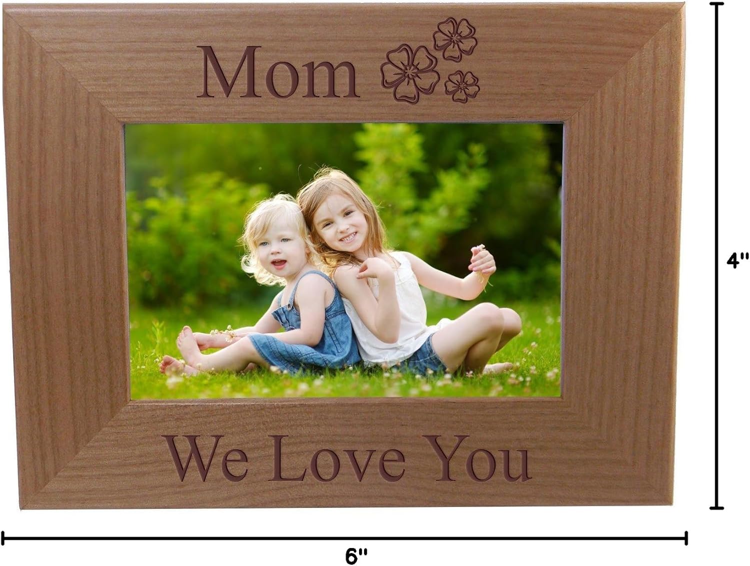 CustomGiftsNow Mom We Love You - Engraved Wood Picture Frame - Fits 4x6-inch photo
