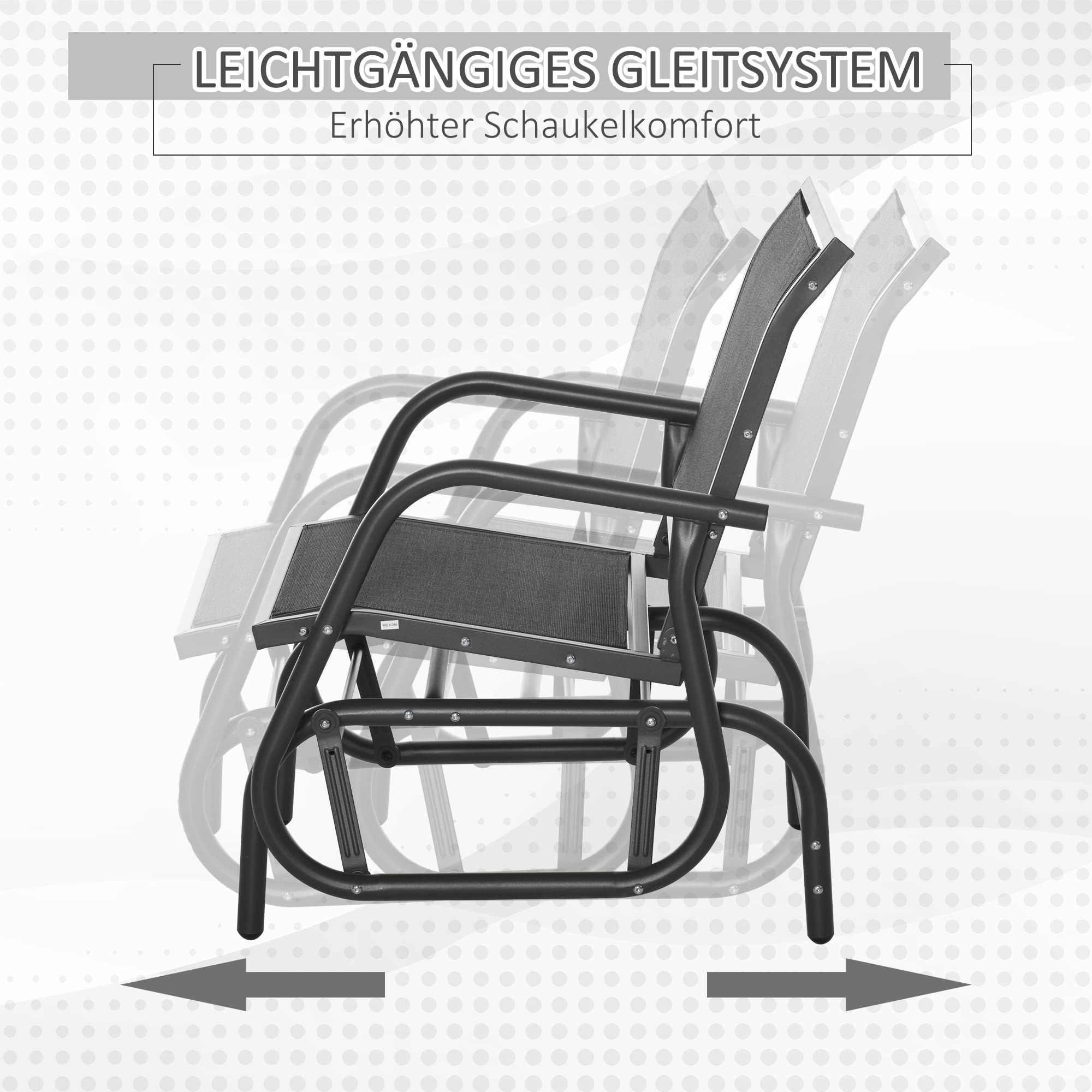 Outsunny Schommelstoel Tuin Tuinstoel Relax Stoel Tuinschommel Metalen Schommelstoel voor Terras Balkon Mesh Zwart 75 x 66 x 85 cm