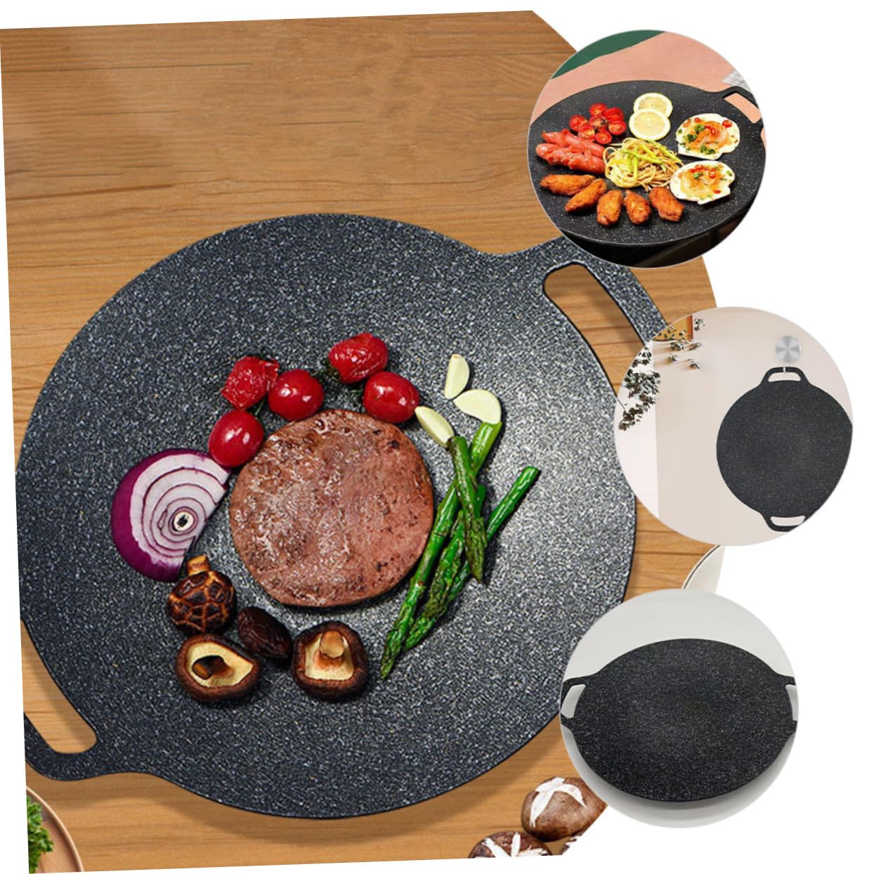 OUNONA Korean Bbq Grill Tray Non Stick Round Pan Multi Use Grilling Plate for Camping Outdoor Picnics and Family Bbqs