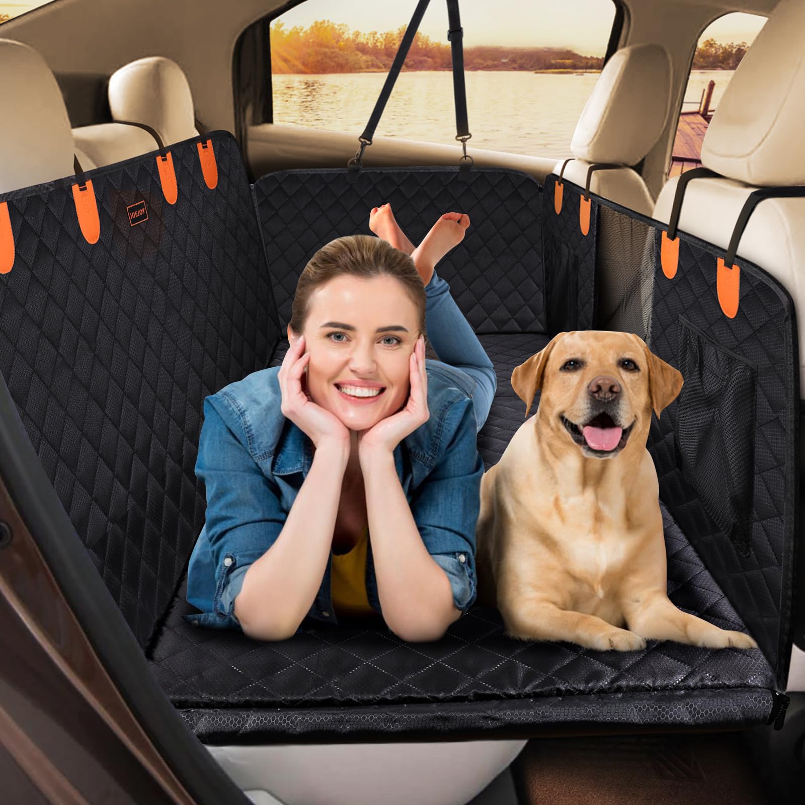JOEJOY Coprisedile Auto per Cani, Estensore per Sedile Posteriore per Cani, Coprisedile Posteriore Auto per Grandi Fondo Rigido, Telo Auto per Cani Antigraffio Impermeabile Amaca per Cani, Nero