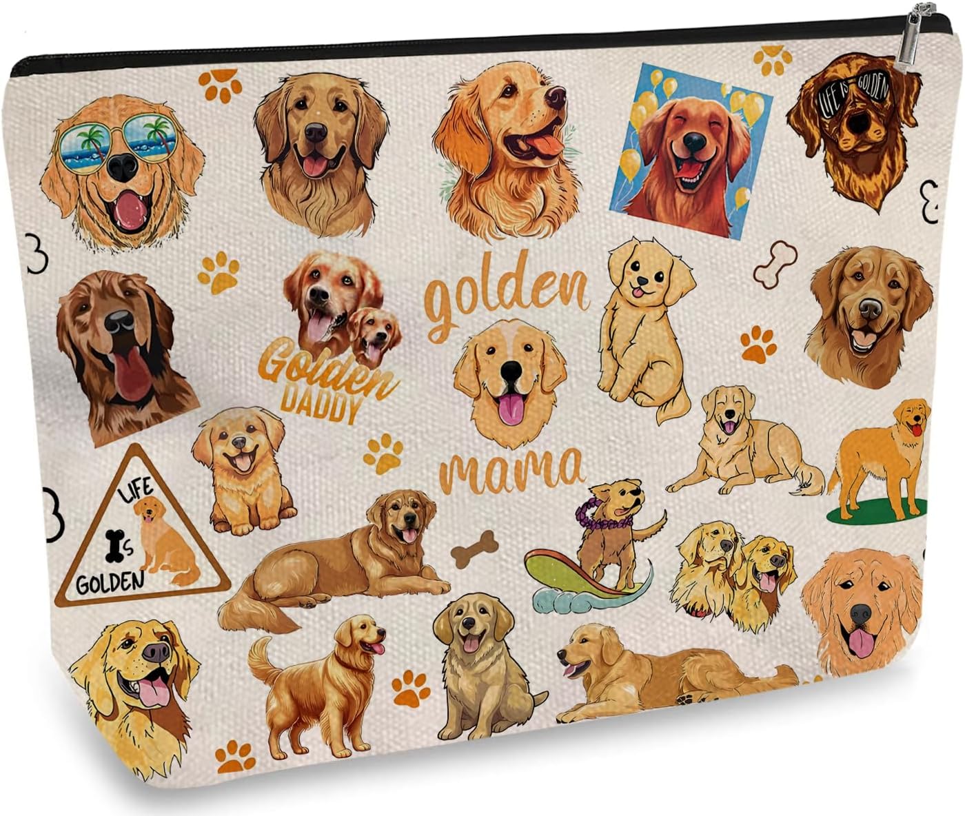 DOOX Golden Retriever Makeup Bags with Lining, Funny Cosmetic Bags Pencil Pouch - Double-Sided Print - Cute Birthday & Christmas Golden Retriever Gifts for Daughter, Sister, Women