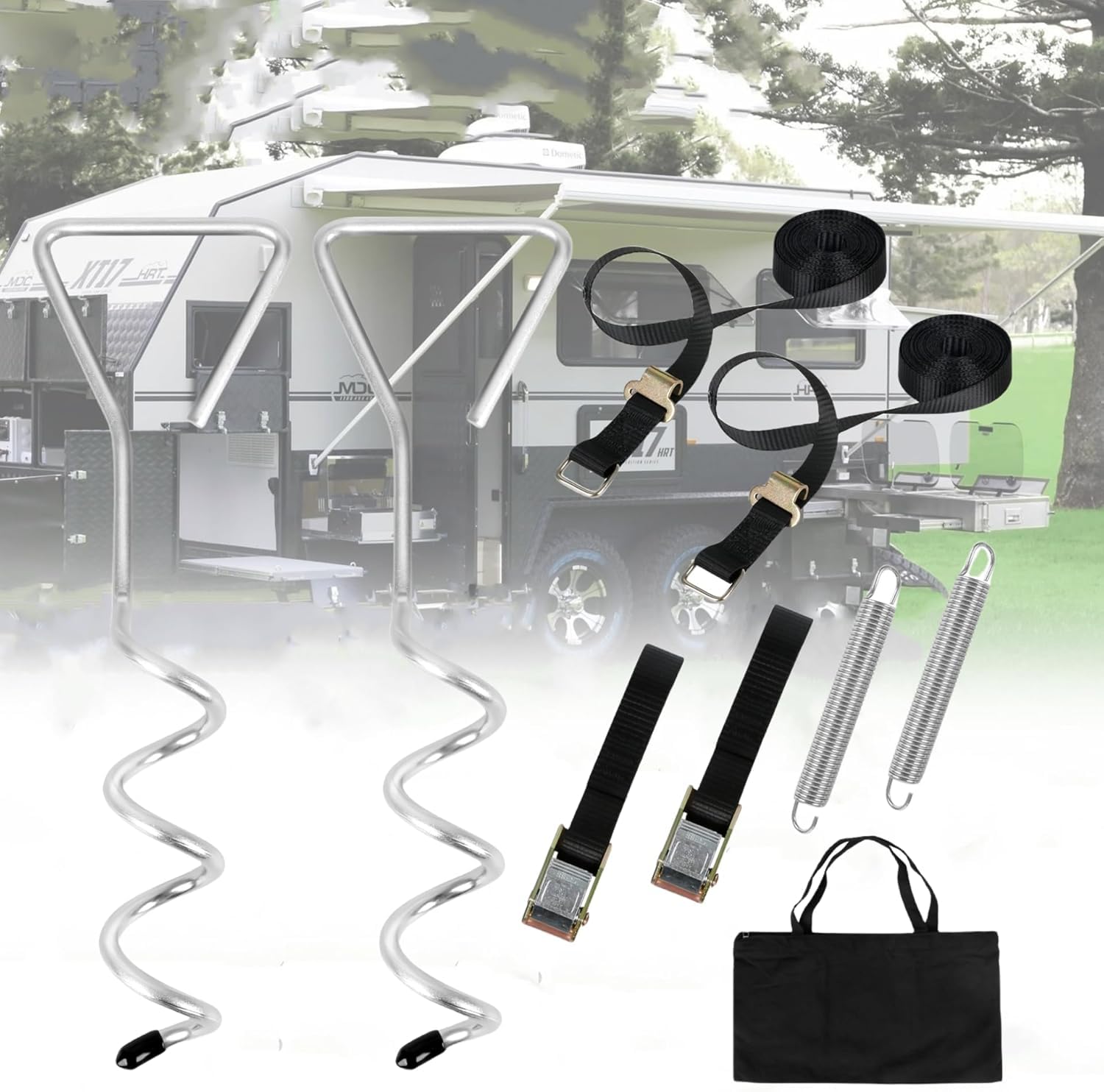 erdanker markise Sturmband Set, 30cm für Sturmsicherung für Vorzelt und Zubehör fürs Wohnmobil Wohnwagen Hold Down Side Kit mit Sturmleine, Caravan Niederhalterset mit Sturmleine Kinderwagen Handschoenen Color:Matte Black Fade Camper mieten – Der
