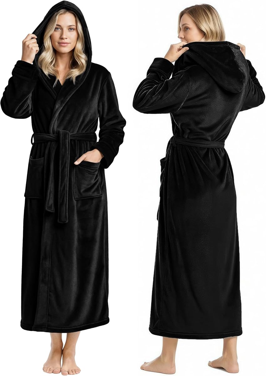 Premium Ultra Soft Robes for Women with Hood Plush Fleece Long Bathrobe