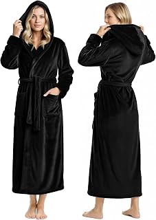 NYThreads Women's Plush Fleece Hooded Bathrobe - Soft Long Spa Robe for Cozy Lounge & Relaxation
