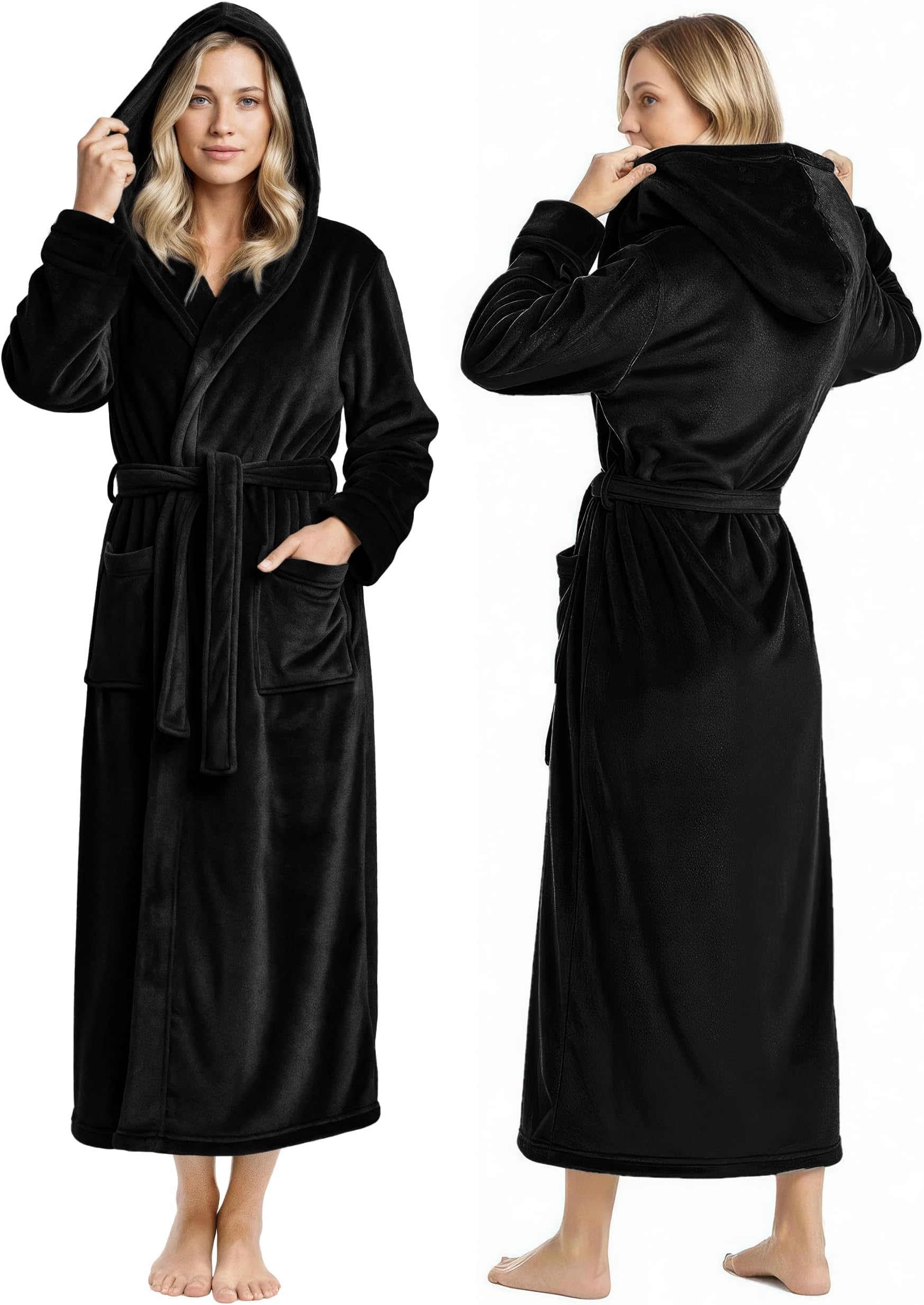 Premium Womens Robe with Hood, Plush Fleece Long Bath Robe for Women, Fluffy Soft Women's Bathrobe