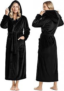 Women's Fleece Hooded Bathrobe Plush Long Spa Robe, Medium