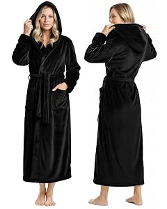 NY Threads Womens Fleece Hooded Bathrobe Plush Long Spa Robe Medium