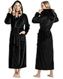 NY Threads Women's Fleece Hooded Bathrobe Plush Long Spa Robe, Medium