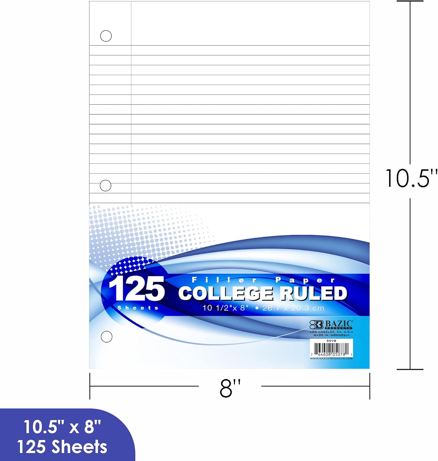 BAZIC Filler Paper Loose Leaf Papers 125 Sheet, College Ruled 3 Hole Punched for Ring Binders, for School, 1-Pack : Office Products