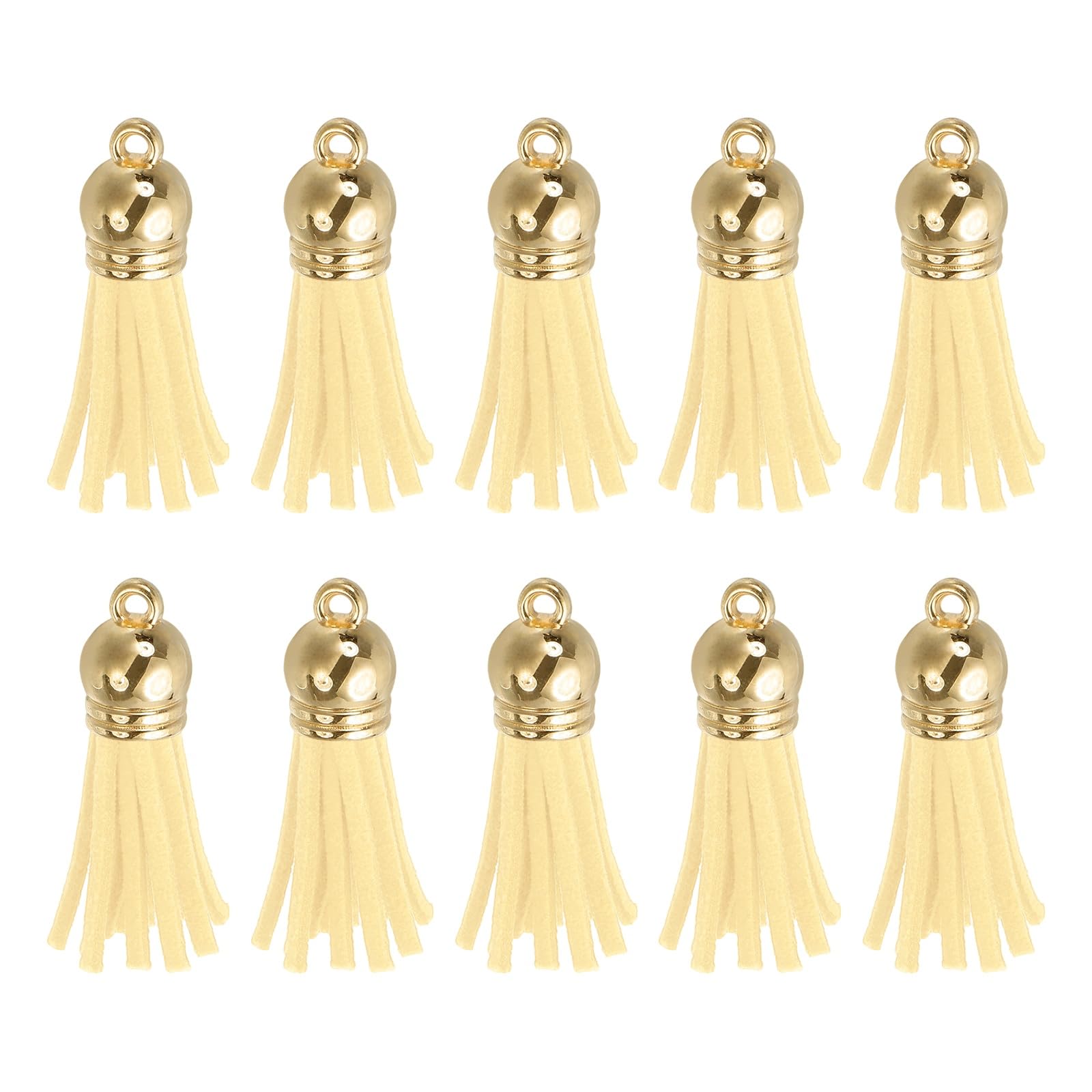 sourcing map 24Pcs Leather Tassel Keychain Charm Bulk for Pendant Bracelet Jewelry Making DIY Craft Decoration(1.5 Inch), Beige/Gold Cap — image 1