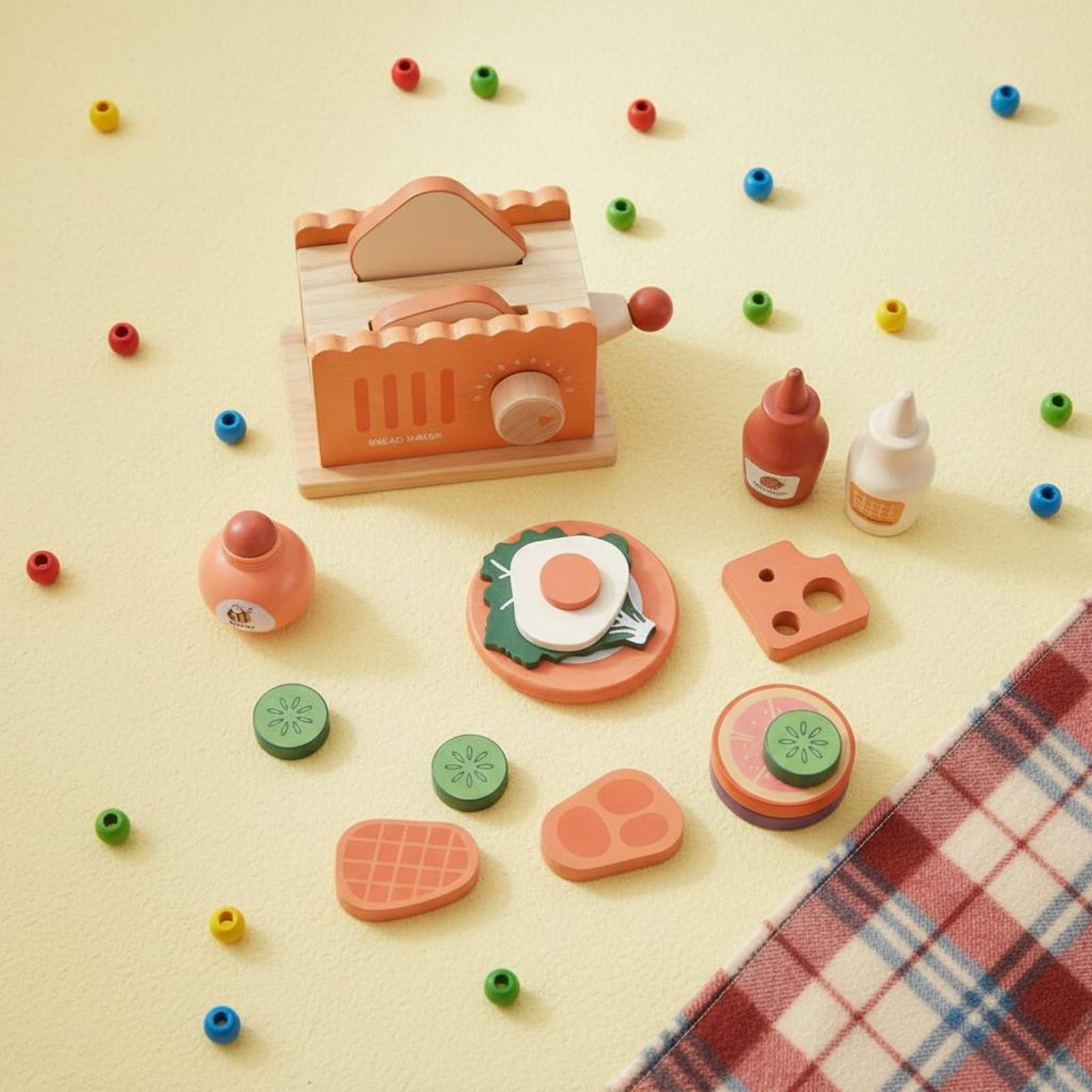 Amagogo Cucina Giocattolo Bambini Set Colazione Finta Tostapane Pane Ingredienti Cibo Gioco Legno Educativo Manuale Interattivo Leva Girevole Adatto per Gioco di Ruolo Apprendimento Casa Cameretta