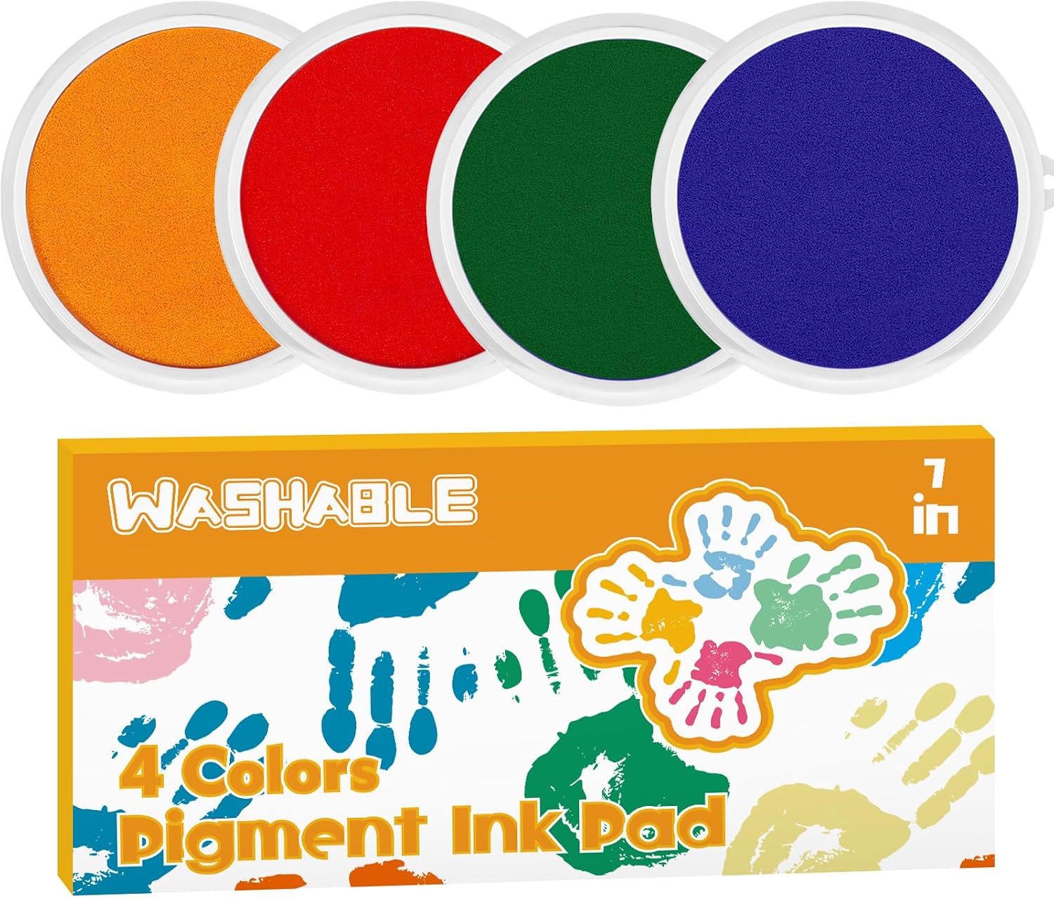 Artscent 7” Large Ink Pads for Stamps, Washable Stamp Pad for Handprint, Footprint, Finger Paint, Vibrant Colored Inkpad as Scrapbook Supplies, Art DIY Craft, Card Making, Gifts (4 Color)