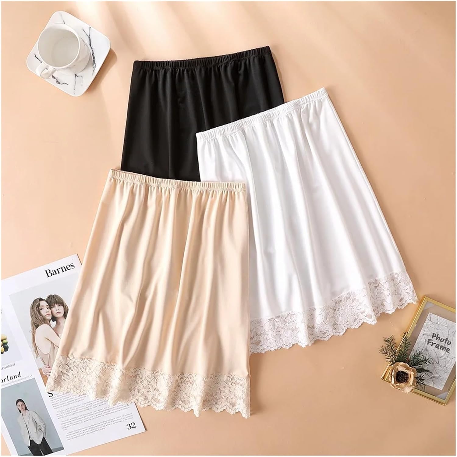 Women Under Dresses Lace Short Trim Half Slips Underskirt Slip Dress Adjustable Waist Hem Lingerie