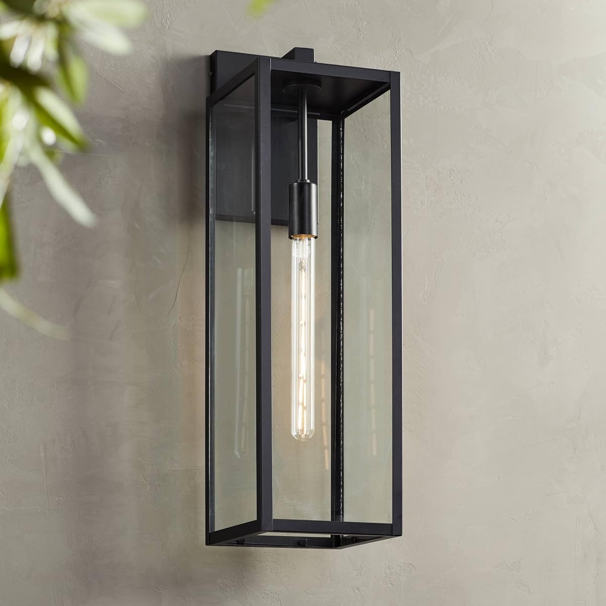 John Timberland Titan Outdoor Wall Light Fixture, Black Metal, 27in Clear Glass