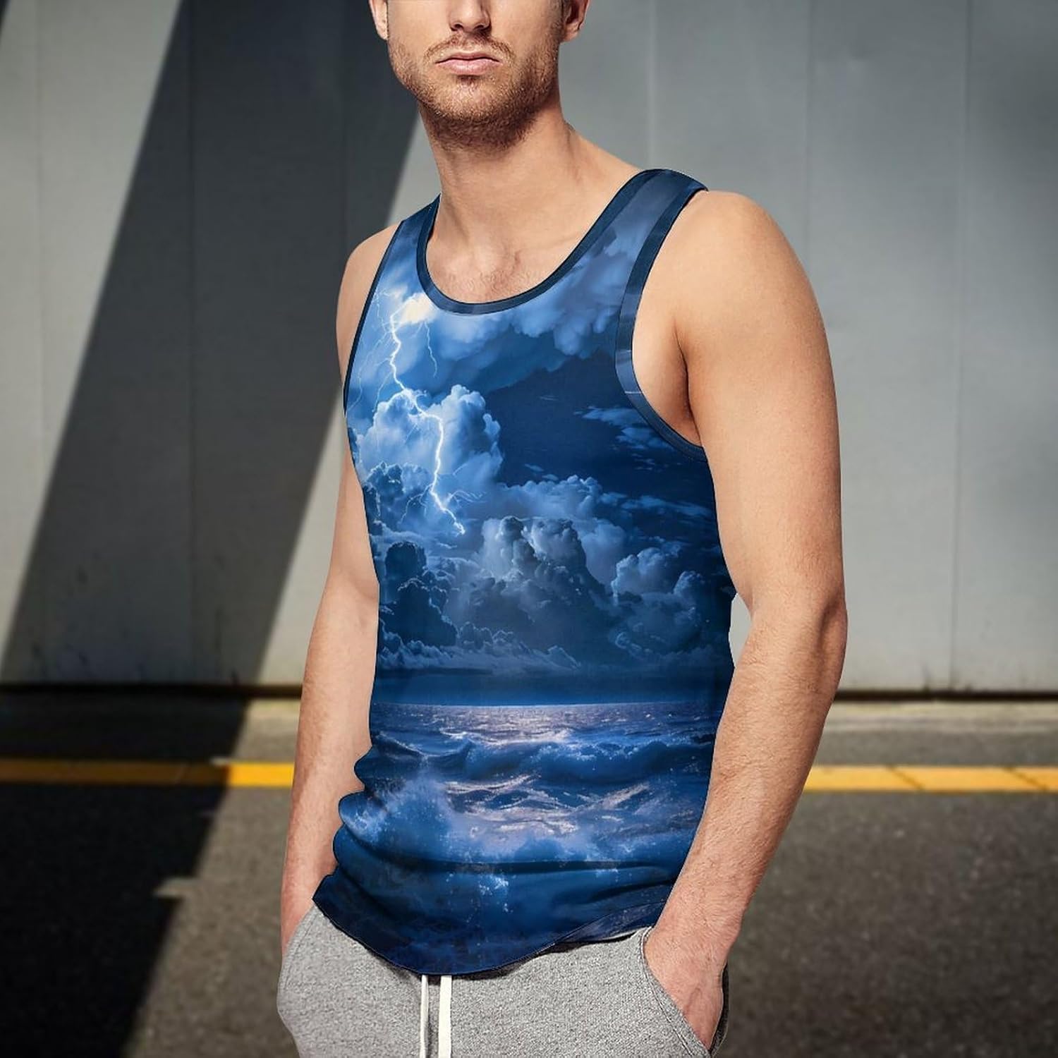 Sea Thundering Ocean Wave Seascape Men's Tank Top Sleeveless Muscle Shirts Vest Beach T Shirts for Workout Gym