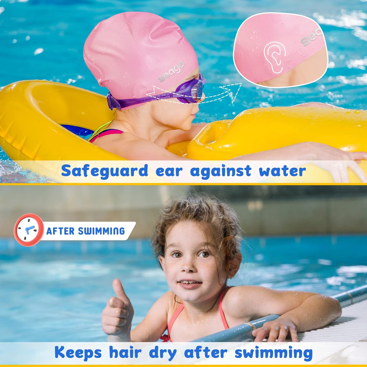 Seago Kids Swim Cap for Girls Boys Long Hair Swimming Cap for Kids 6-14 Youth Extra Large Swim Cap for Braids and Dreadlocks Waterproof Pool Silicone Bathing Swimming Caps That Keep Hair Dry : Sports & Outdoors