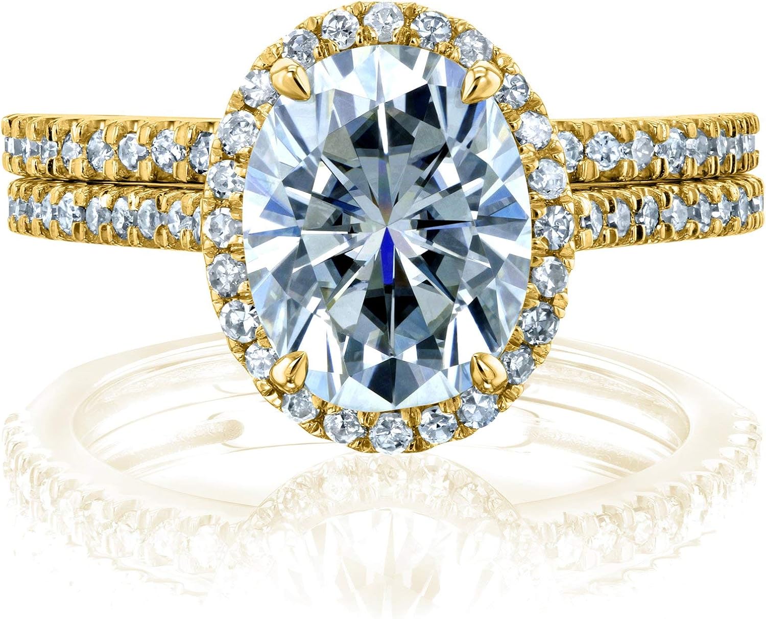 Kobelli Oval Forever One Moissanite Halo Bridal Rings Set 2 3/8 CTW 14k Yellow Gold (DEF/VS, GH/I)