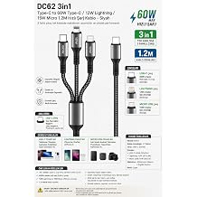 DC62 3'  1 Arada H zl   arj Kablosu, Type-C ile Uyumlu, Lightning ile Uyumlu, Micro USB ile Uyumlu, 1.2 Metre