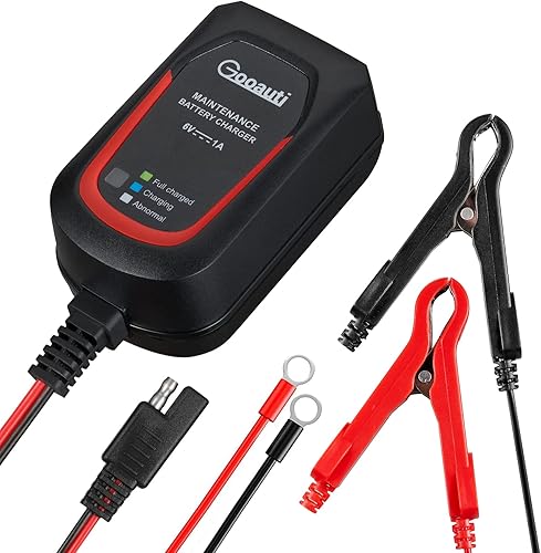 GOOAUTI V3 - Cargador de goteo de 1A para motocicleta, cargador de batería completamente automático de 6 V para automóvil con reparación de pulso,