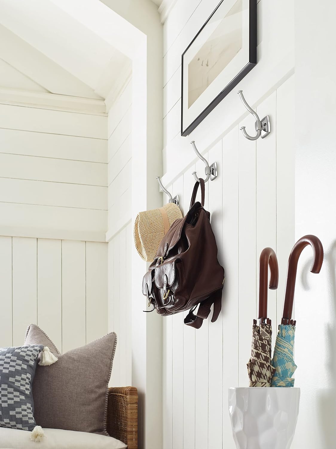 Amerock H3700226 | Kinsale Double Prong Decorative Wall Hook | Polished Chrome Hook for Coats, Hats, Backpacks, Bags | Hooks for Bathroom, Bedroom, Closet, Entryway, Laundry Room, Office