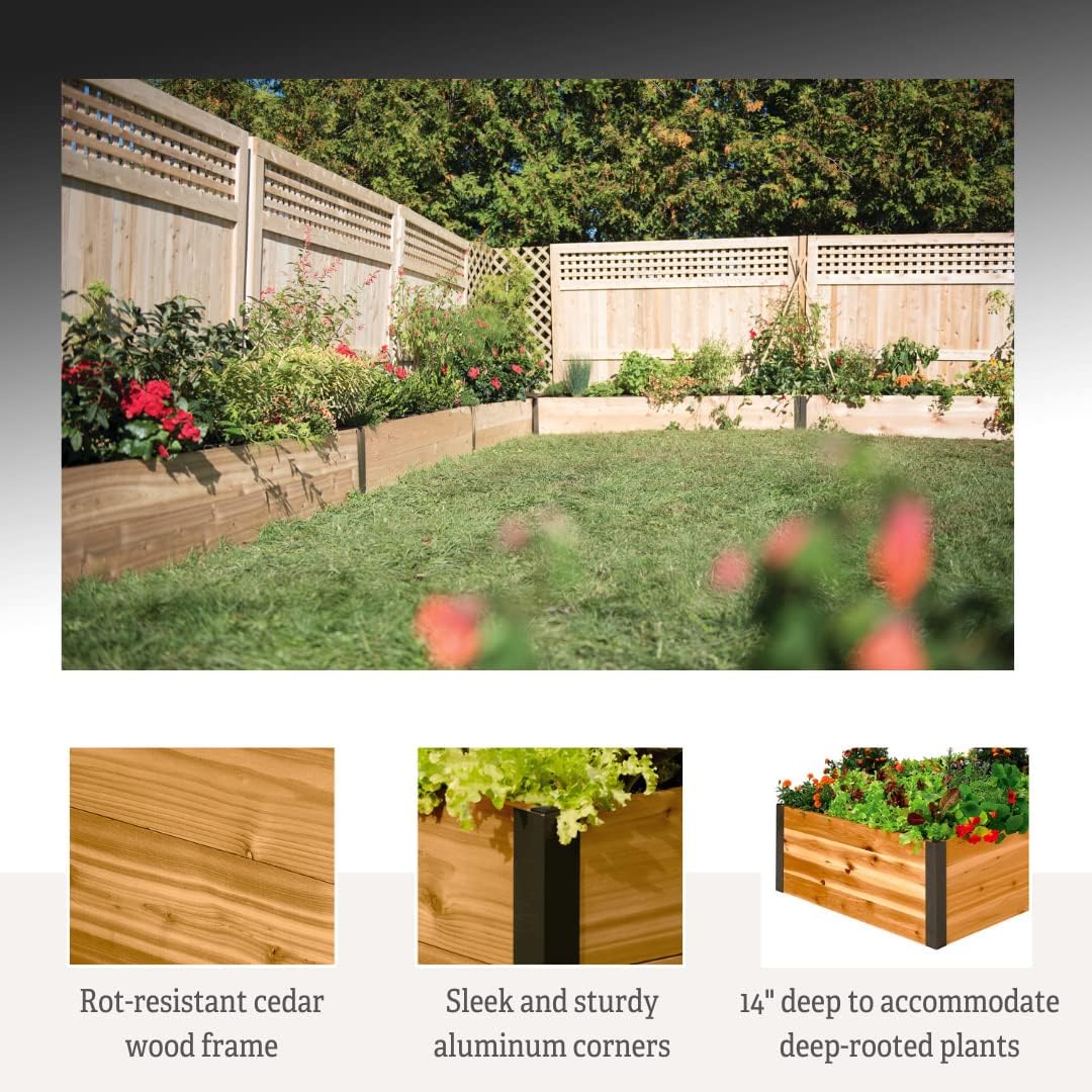 Gardener's Supply Company Raised Garden Bed | Outdoor Cedar Planter Box w/Extra Deep Height for Rooted Plants, Herbs Flowerbed & Vegetable Garden Wooden Box | 2' W x 8' L x 14" H