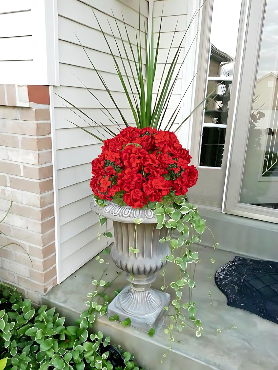 Briful Red Geranium Artificial Flowers Realistic for Outdoor 15.7’’ Extra Full UV Resistant Faux Geranium Flowers, 4 Bundles Geraniums for Home Front Porch, Planters, Window Boxes & Indoor Decor