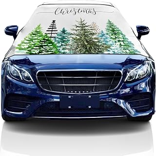 Windshield Cover for Ice and Snow, Car Windshield Snow Cover, Waterproof Snow Protector Covers with Side Mirrors Cover,Xmas Xmas Tree Forest Snowflakes White Car Window Covers for Vans Suvs 57"x47"