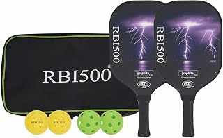 RBI500 USAPA Approved Pickleball Paddles, Glassfiber Pickleball Racket with Sling Bag, Intermediate Paddle Racquets + Outdoor and Indoor Pickleballs, Set of 2 Pickleball Paddle Gift