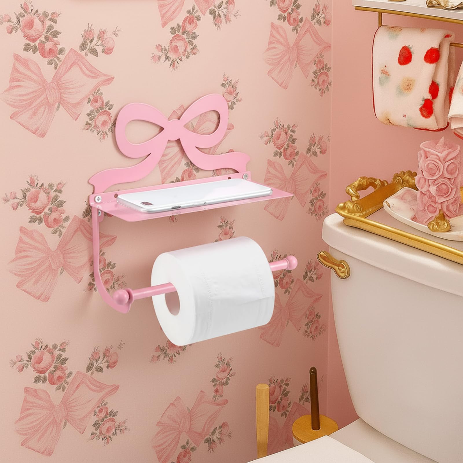 Pink Bow Toilet Paper Holder - Wall Mount -5