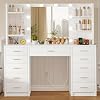 Large Dressing Table with LED Lighting and Sockets, 11-Drawer Vanity Desk with Mirror & 5 Jewellery Hooks, White Bedroom Vanity Table with 4 Storage Shelves