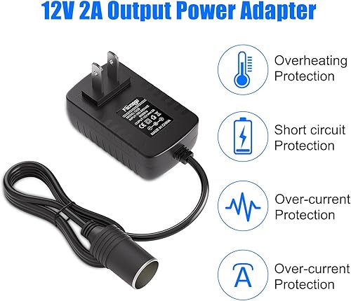 Miniatura 3 de Facmogu Adaptador de fuente de alimentación de 12V 2A 24W con enchufe para encendedor de cigarrillos de automóvil, CA 100V-240V a CC 12V 2A