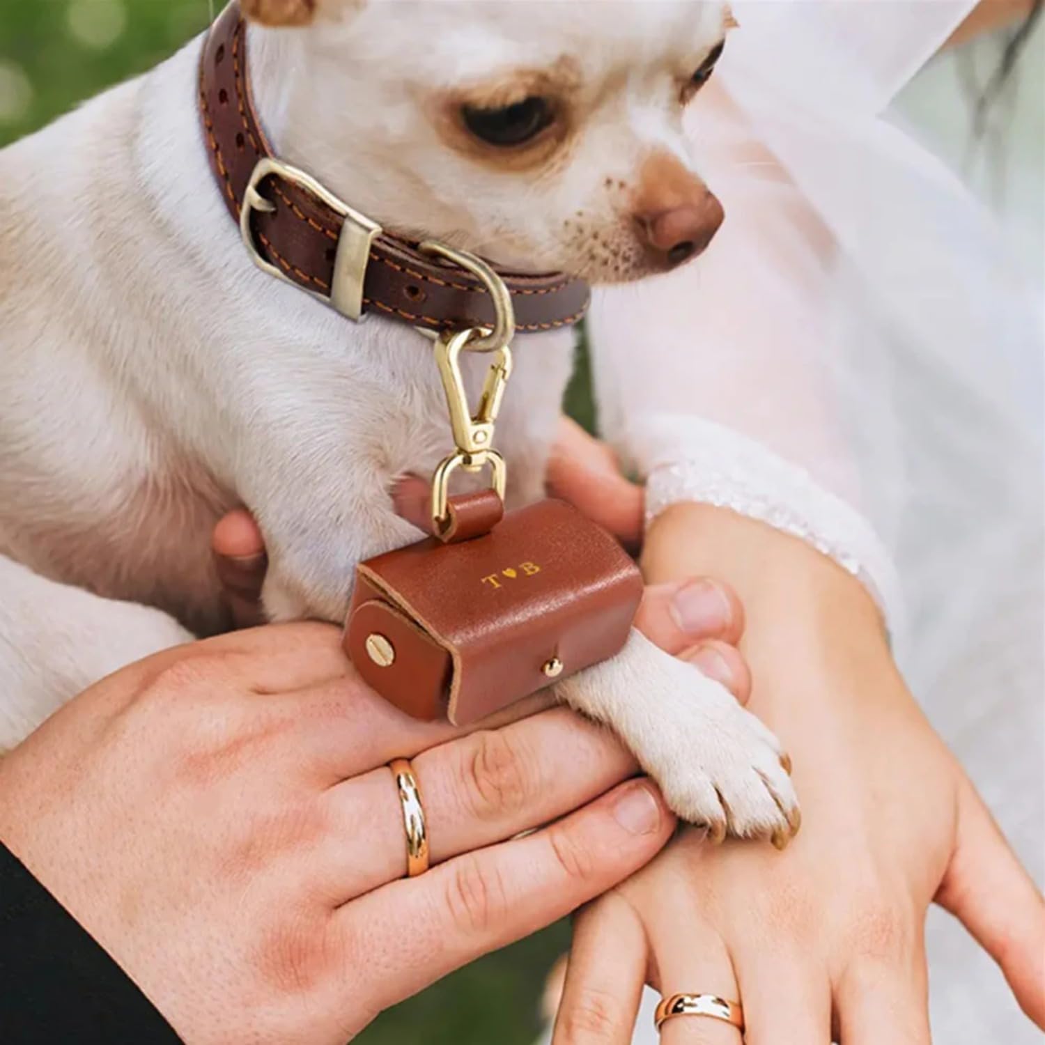 ter Detachable Wedding Ring Pouch for Dog Collar Leather Wedding Ring Box for Wedding Proposal Engagement Ceremony Pet Supplies