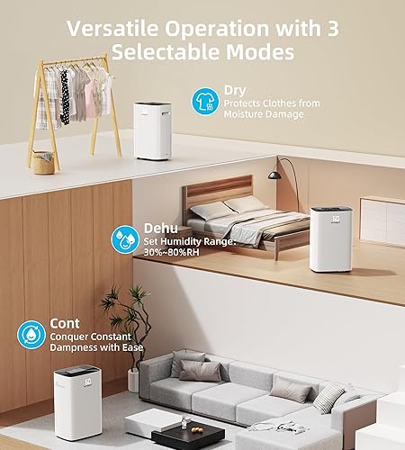 Miniatura 4 de Deshumidificador de 100 pintas para el hogar y el sótano, tanque de agua de 6 L, cobertura de 7000 pies cuadrados con manguera de drenaje, control