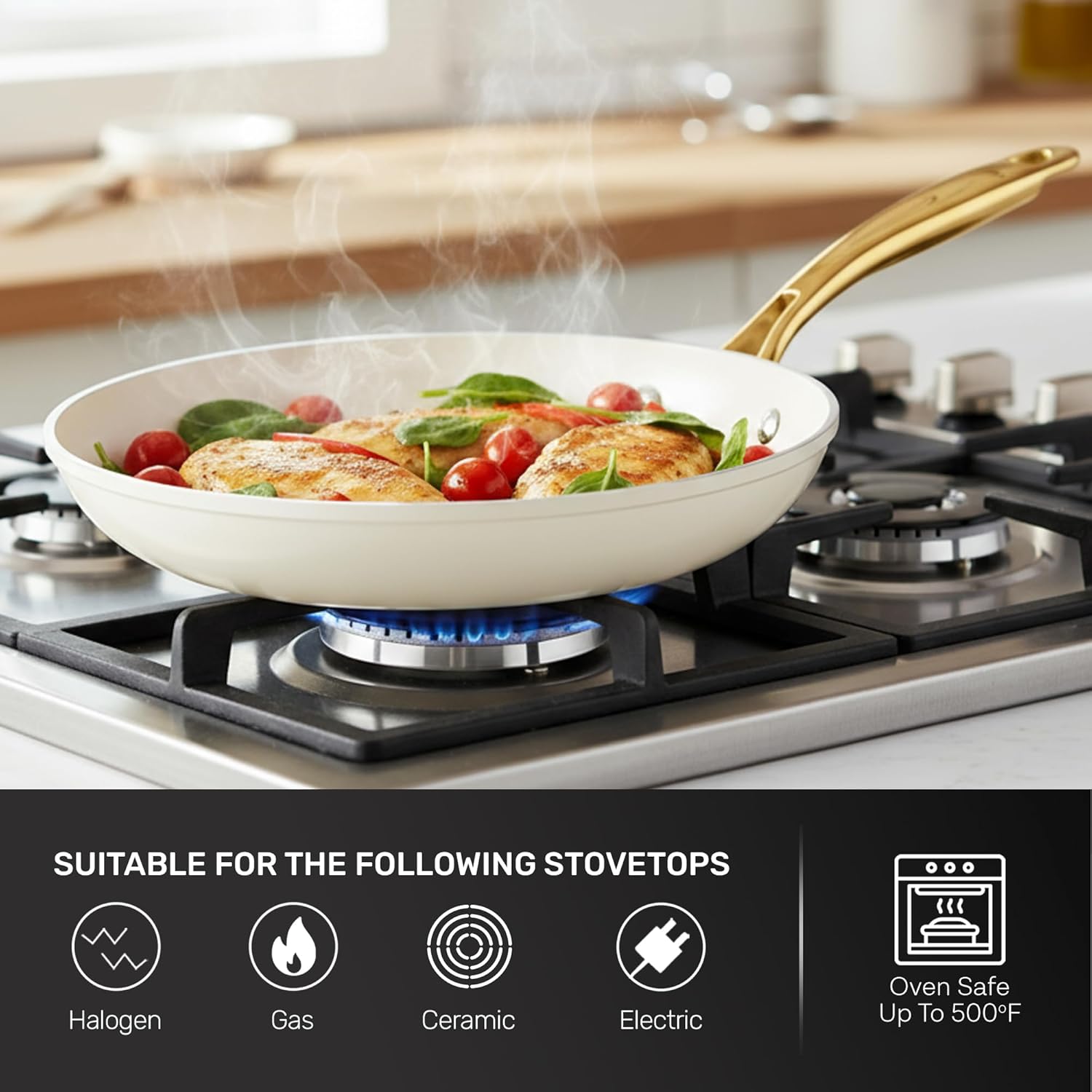 Gotham Steel 15 Pc Ceramic Cookware Set, Ceramic Pots and Pans Set Non Stick with Cooking Utensils and Steamer, Non Toxic PFOA PFOS Free, Premium Gold Stay Cool Handles, Oven & Dishwasher Safe - Image 7