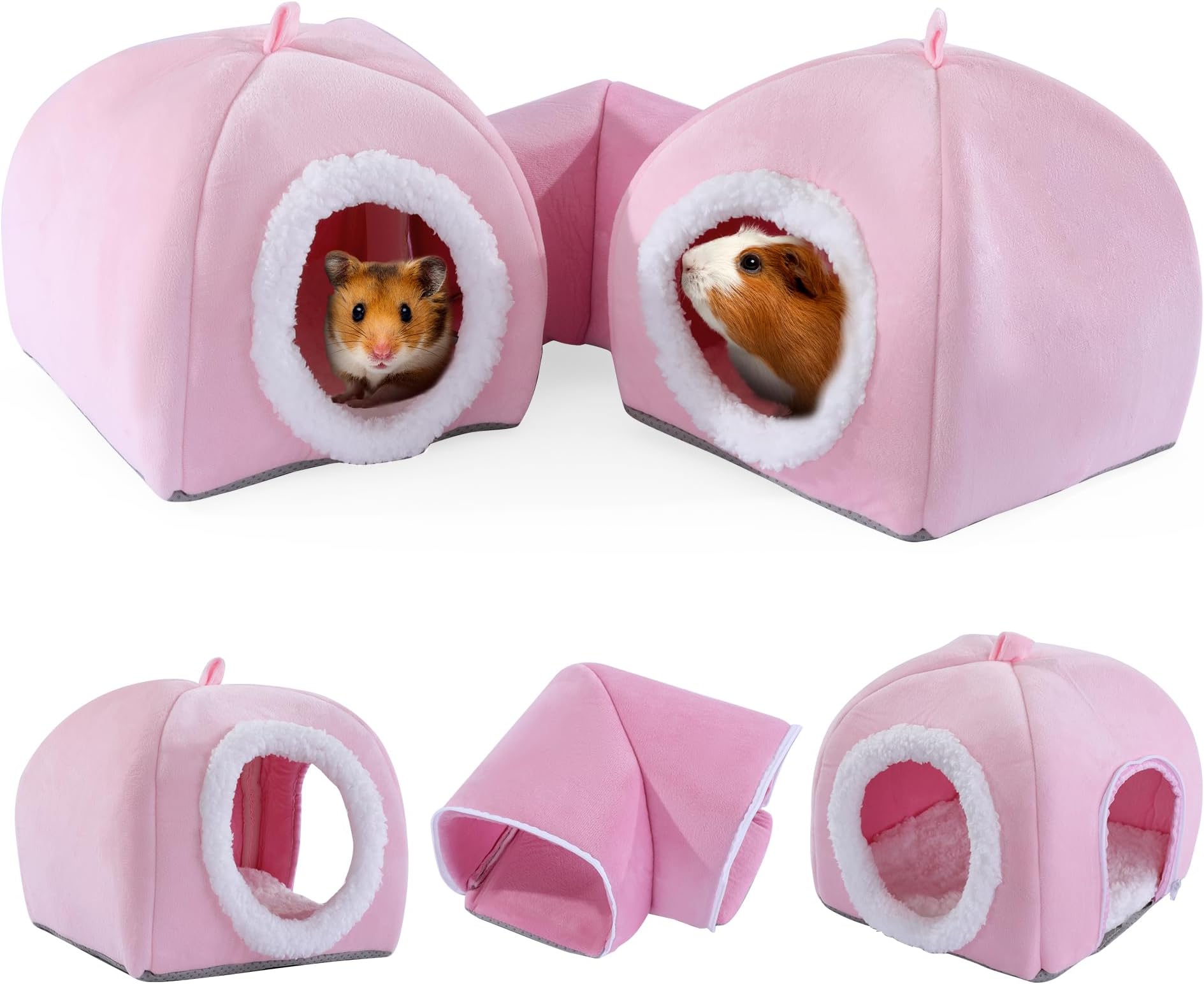 MABOZOO 3 Pack Guinea Pig House Accessories, 2 Guinea Pig House and Corner Tunnel with Zipper Connect, Hamster Hideout for Hamster, Rabbit, Bunn