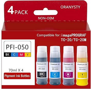 PFI-050 70ml Pigment Ink Tank Set Remanufactured for Canon PFI-050 PFI050 PFI 050 Ink Bottle Compatible with Canon imagePROGRAF TC-20 TC-20M Printer BK C M Y tc20m tc20 Ink Refills
